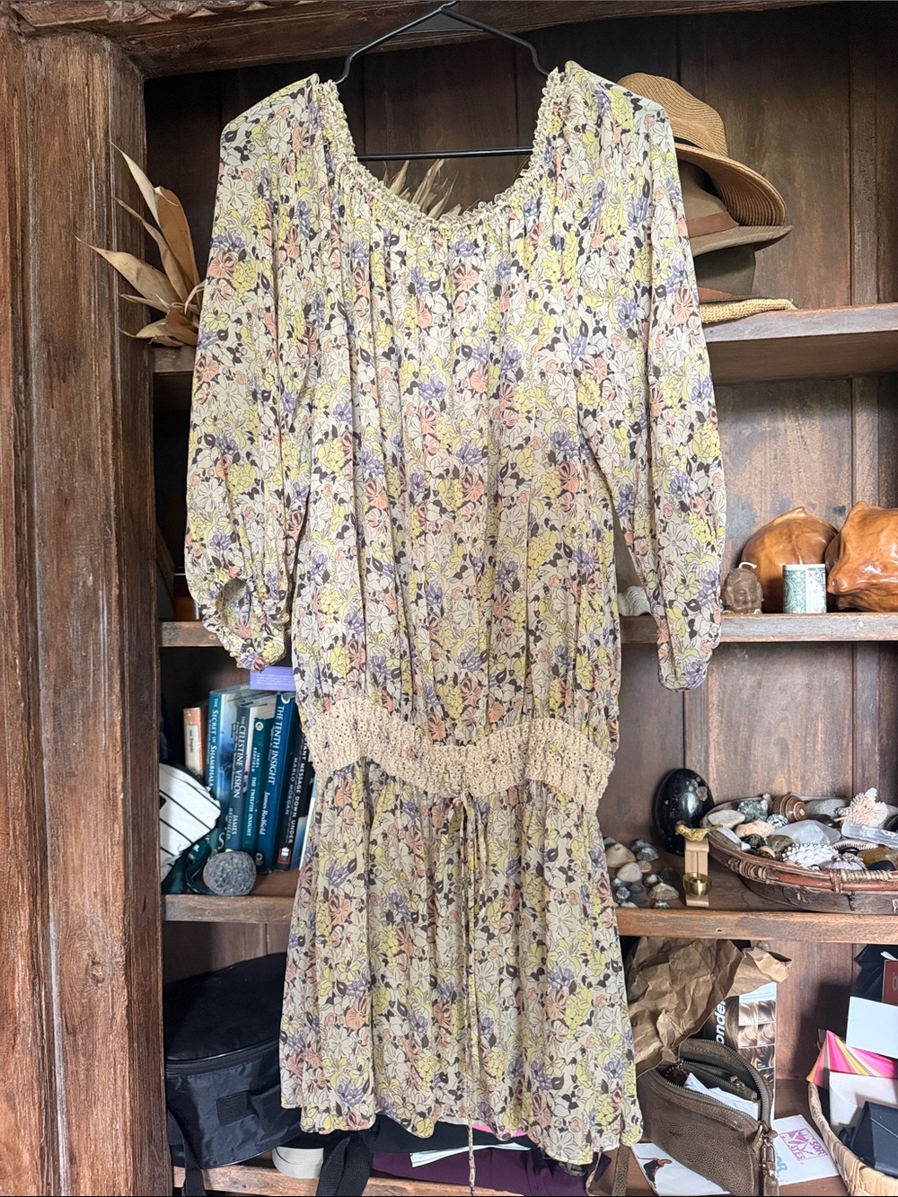 Vintage Y2K Moda International Yellow Floral Smocked Midi Dress